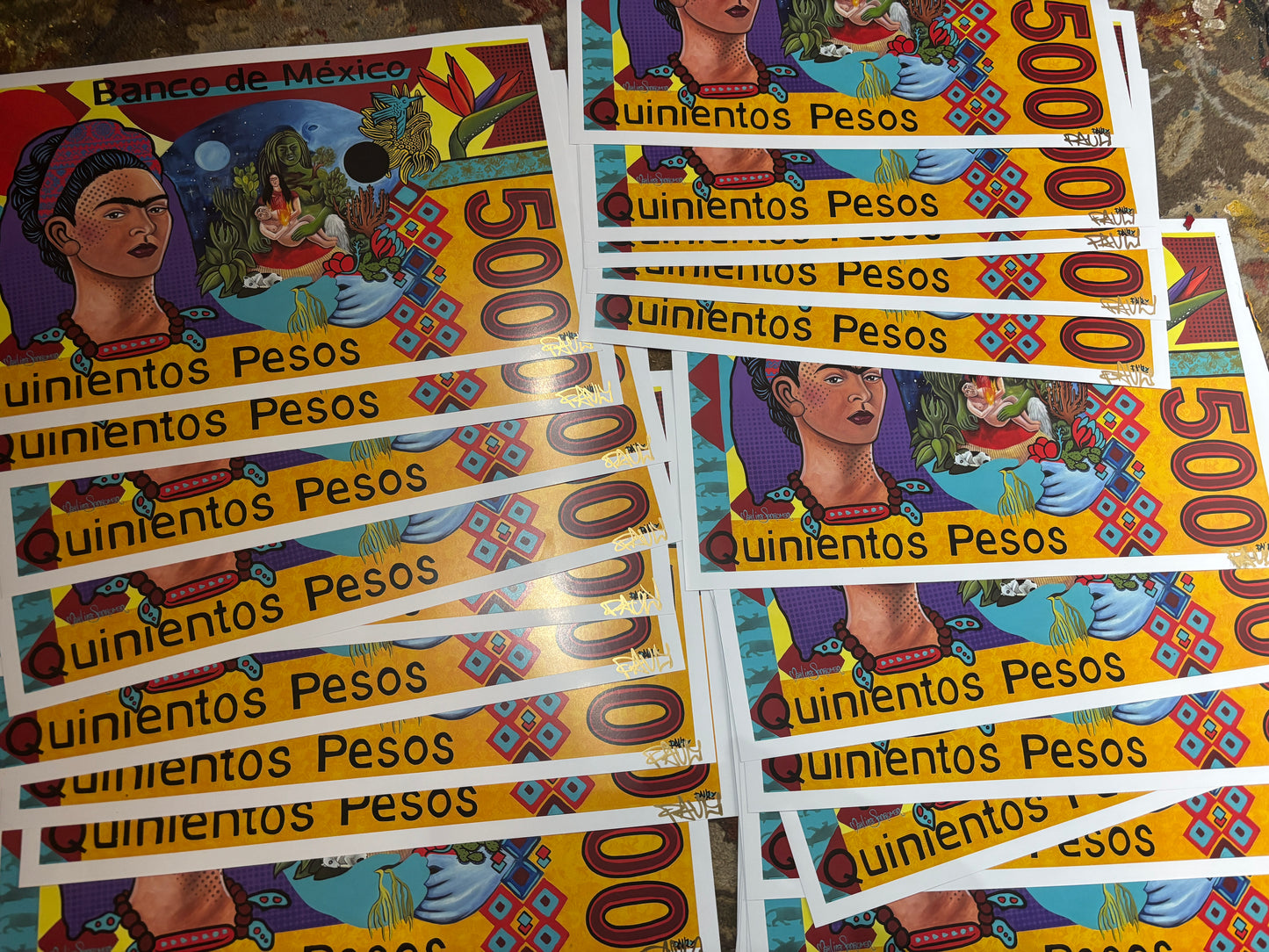 Untitled (Frida Pesos) Collaboration Original Art Print 12”x19” (Signed by both artists and Numbered) Limited edition of 25