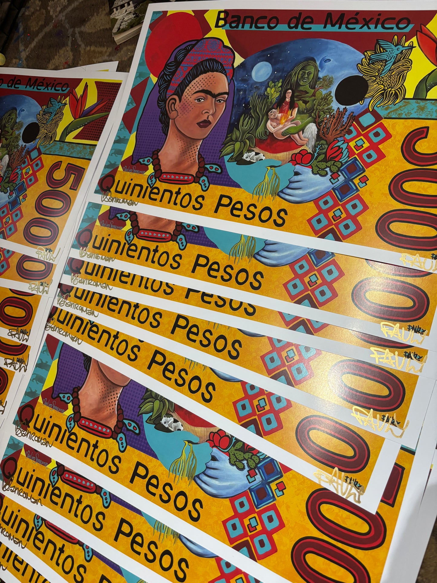Untitled (Frida Pesos) Collaboration Original Art Print 12”x19” (Signed by both artists and Numbered) Limited edition of 25