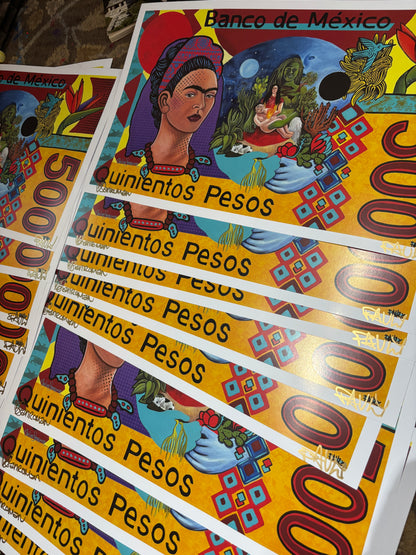 Untitled (Frida Pesos) Collaboration Original Art Print 12”x19” (Signed by both artists and Numbered) Limited edition of 25